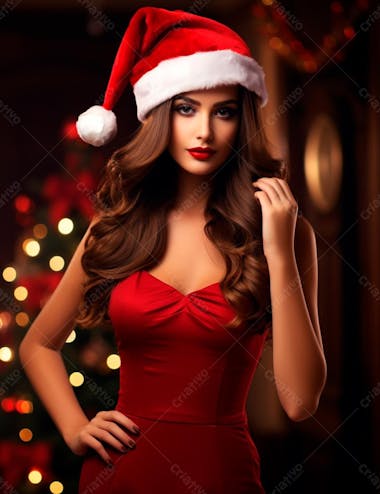 Mulher bonita e elegante em um fundo de natal