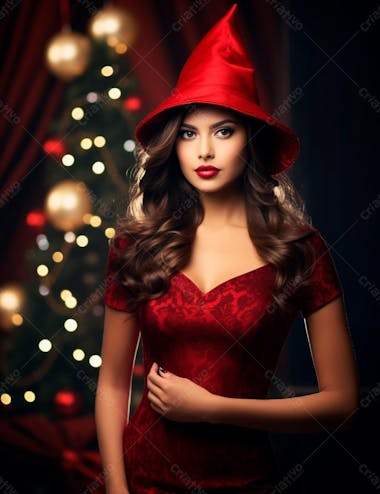 Mulher bonita e elegante em um fundo de natal