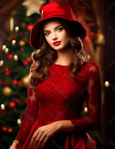 Mulher bonita e elegante em um fundo de natal