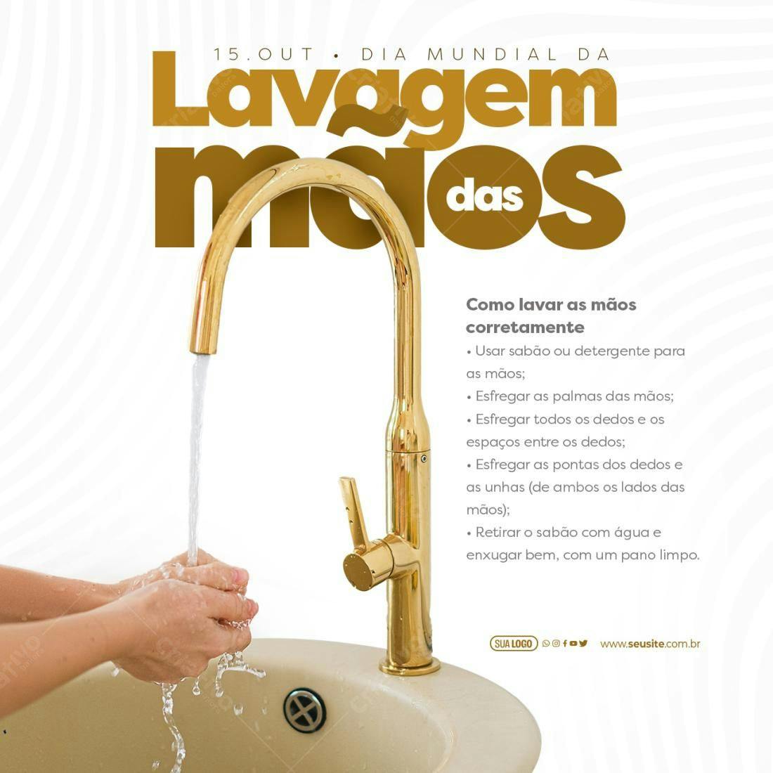 Flyer Dia Mundial da Lavagem das Mãos PSD Editável