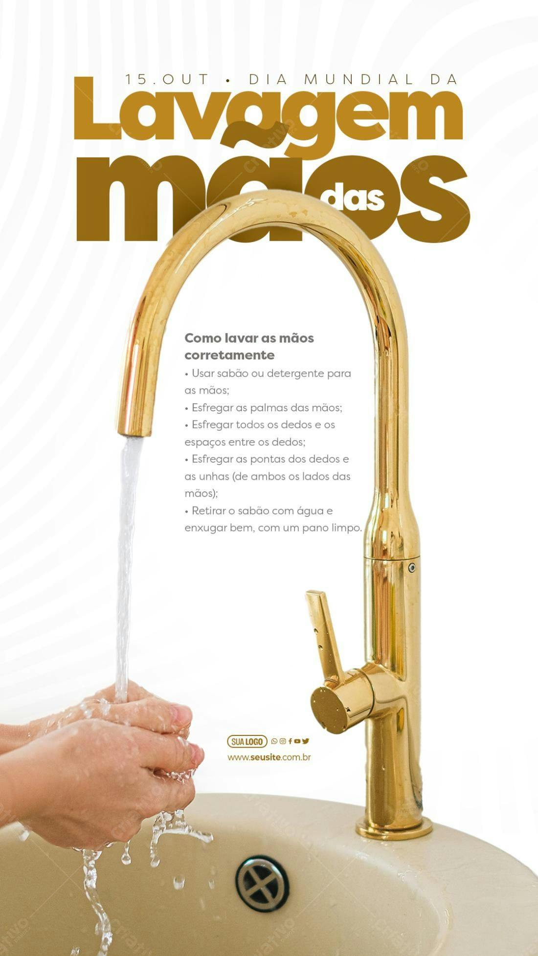 Flyer Dia Mundial da Lavagem das Mãos PSD Editável