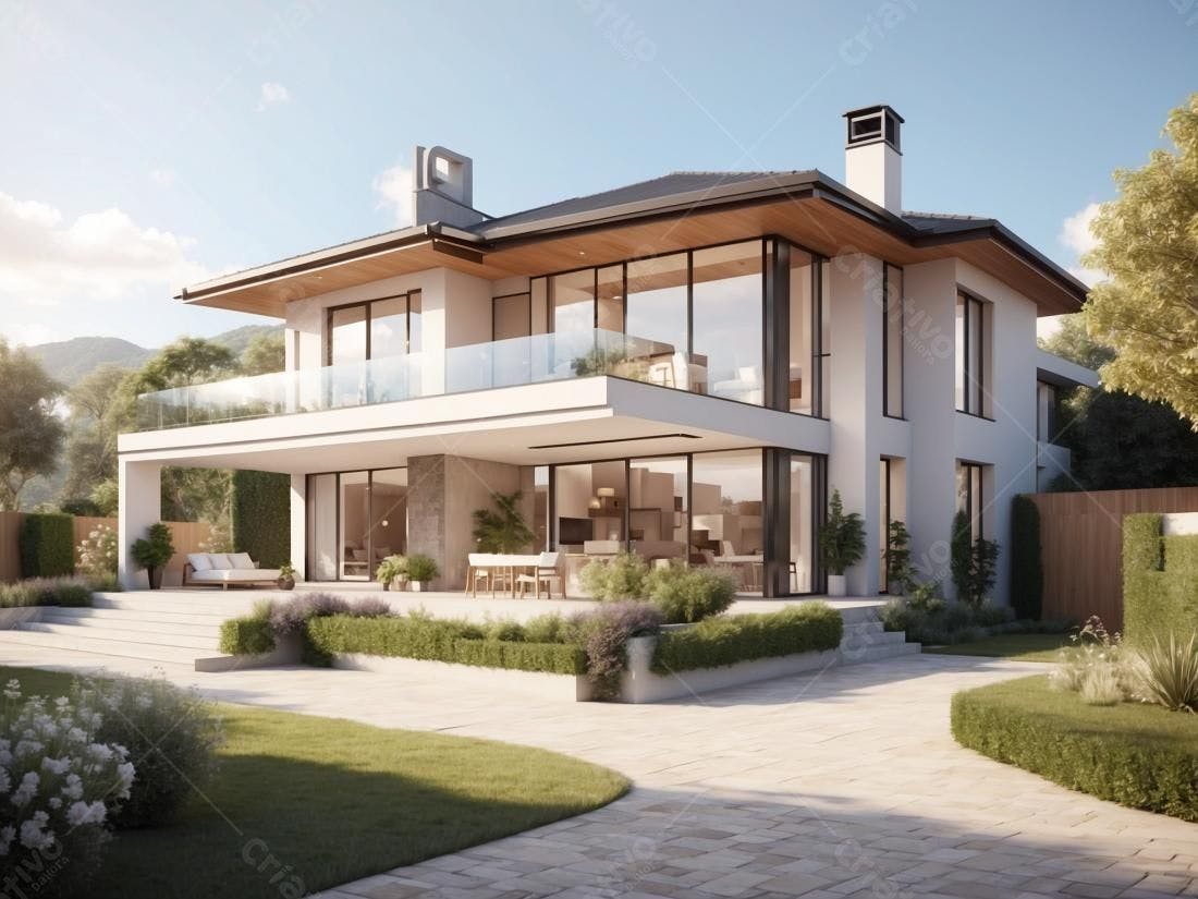 Casa moderna com jardim amplo e paisagismo