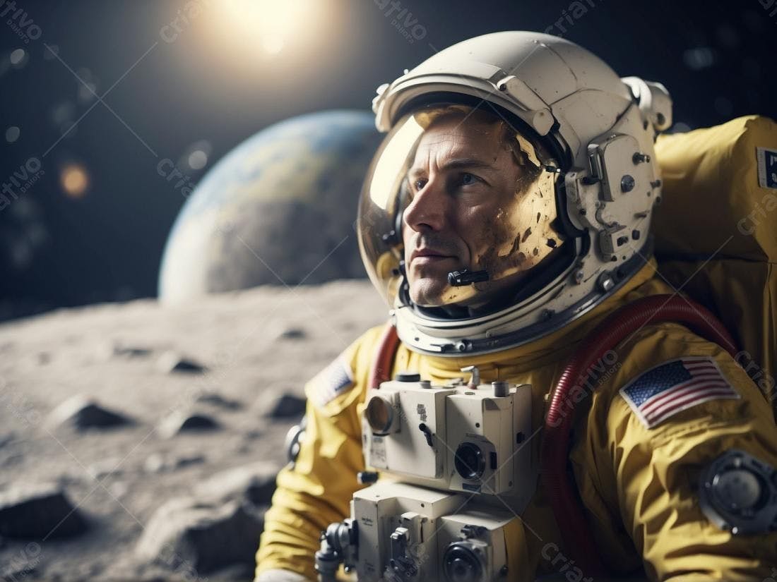 Astronauta na Lua observando a Terra