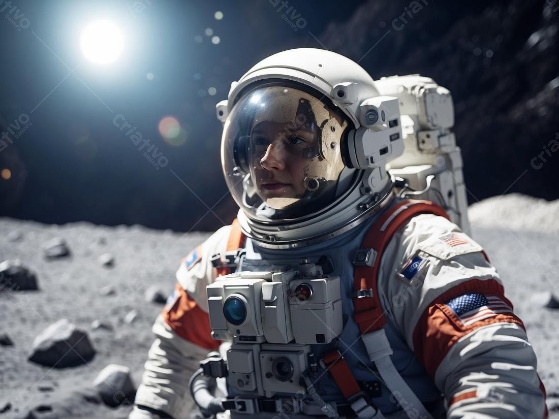 Astronauta na Lua traje espacial branco