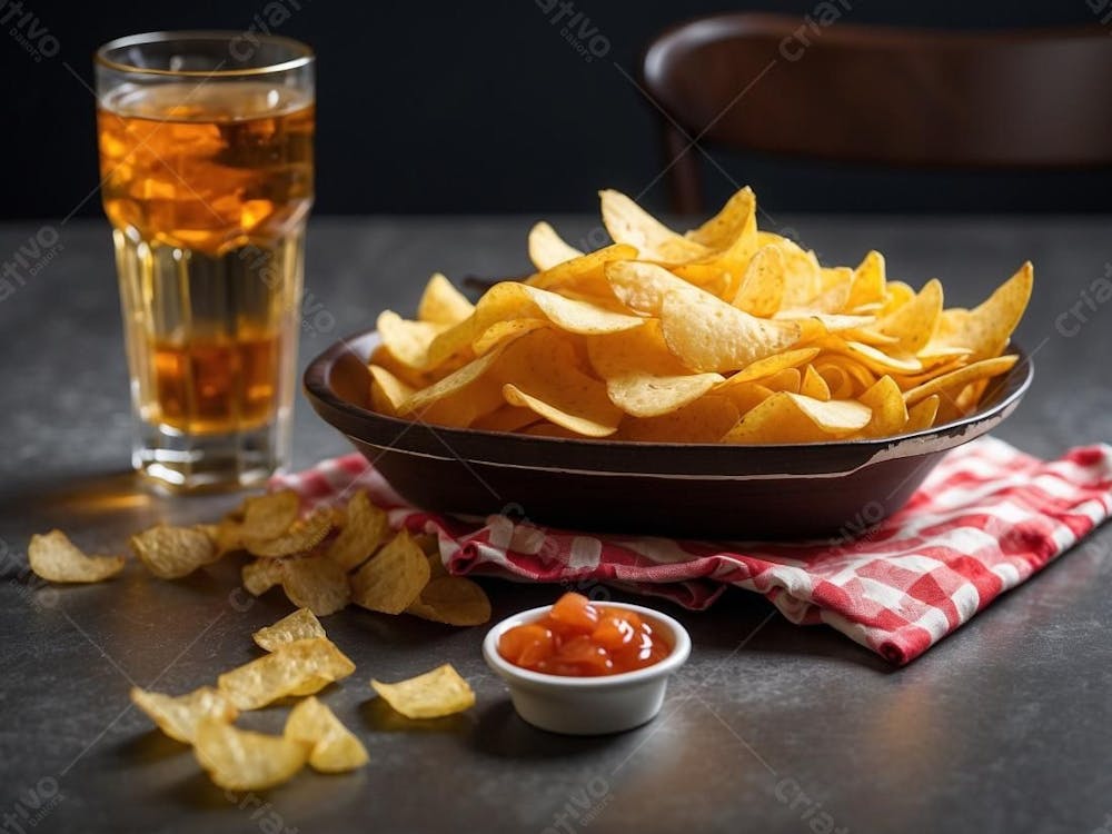 Batata Chips Coca Cola Em Cima De Uma Mesa No Restaurante