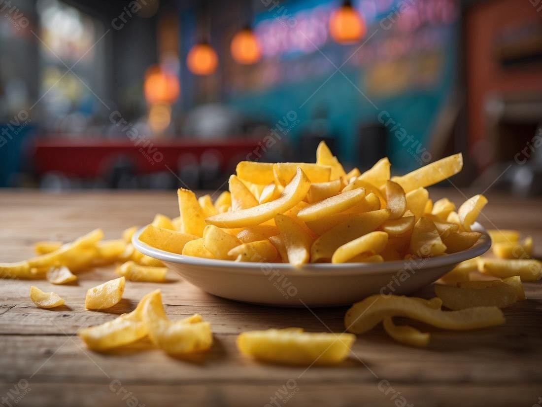 Batata frita em prato de madeira