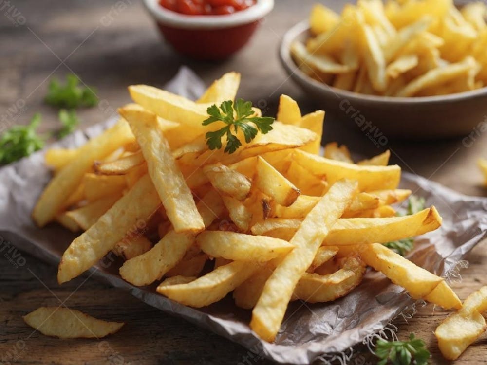 Batatas Fritas Em Cima De Uma Mesa