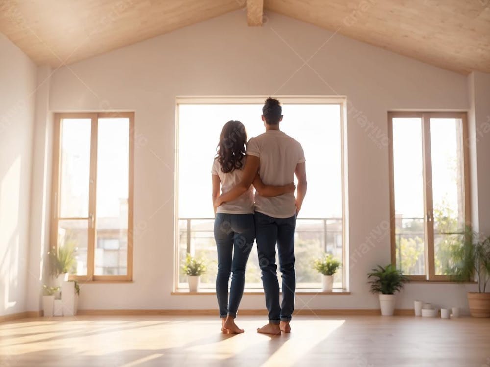 Casal Na Sala Da Casa Nova