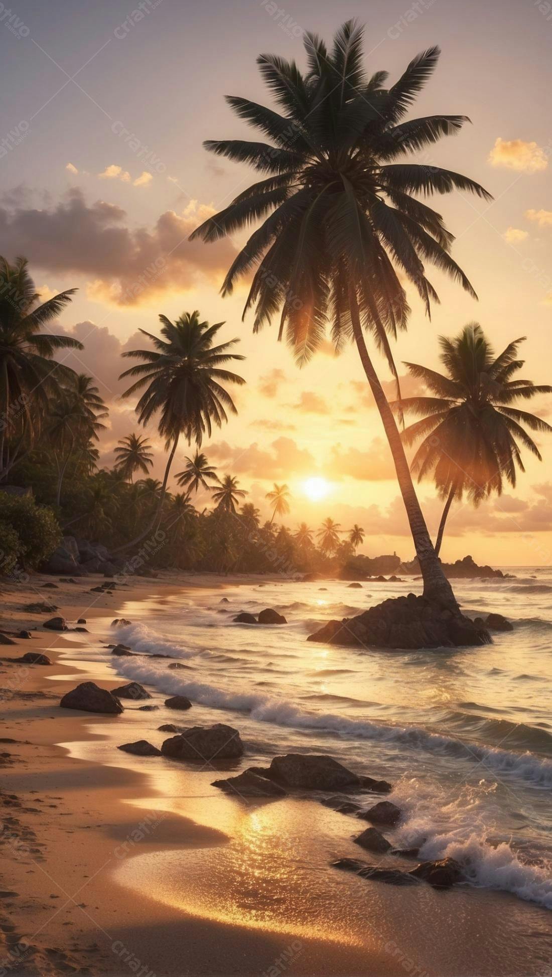 Pôr do sol tropical em praia paradisíaca