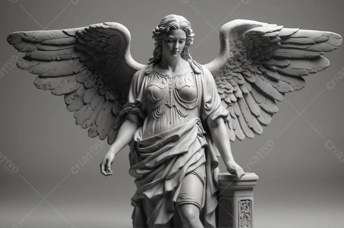 Estátua Anjo de mármore branco