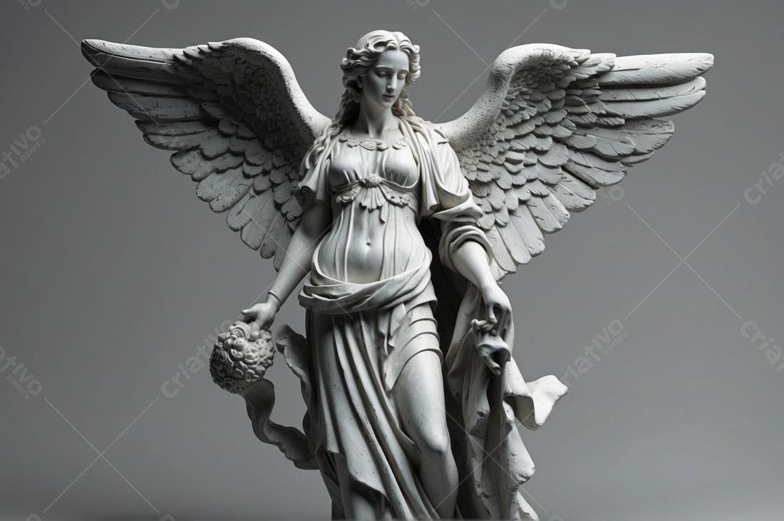 Estátua de Anjo de mármore branco