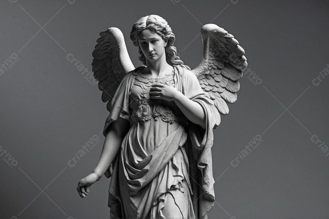 Estátua de anjo mármore tons cinza
