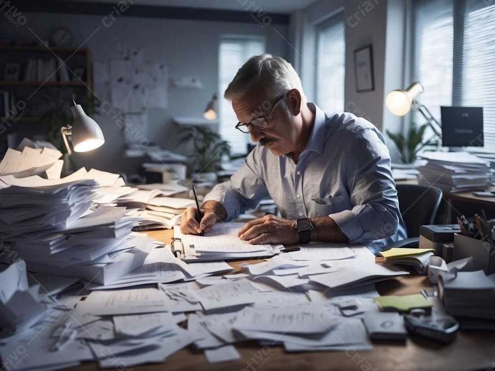 Homem Mais Velho Trabalhando Em Um Escritório De Contabilidade