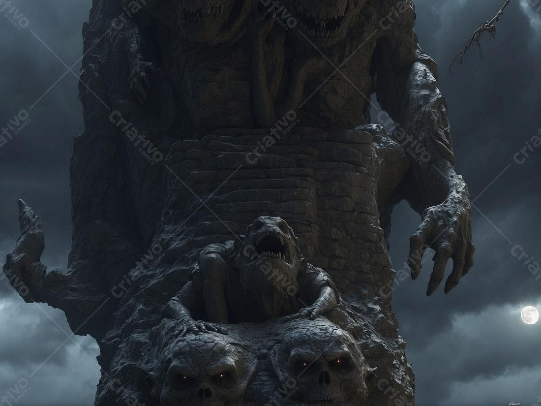 Monstro de pedra em trono sombrio