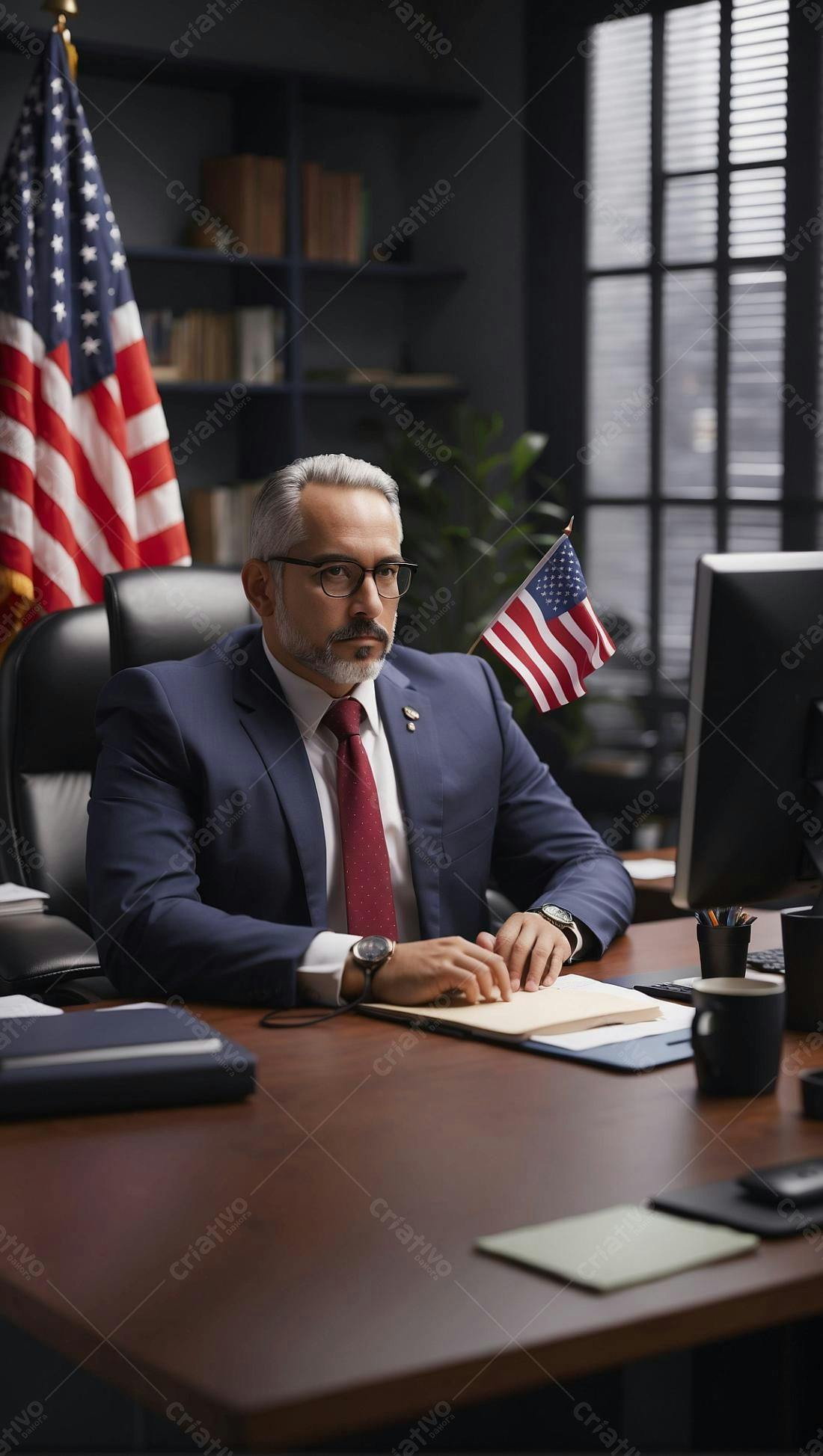Político americano em seu escritório