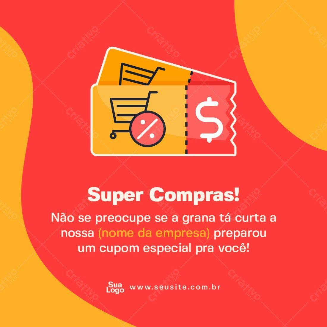 Postagem de Mídias Sociais Cupom de Desconto PSD Editável