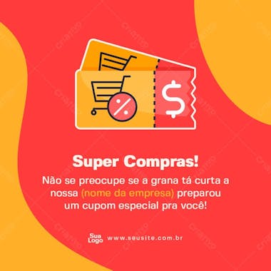 Informativo social media cupom desconto supermercado psd editável