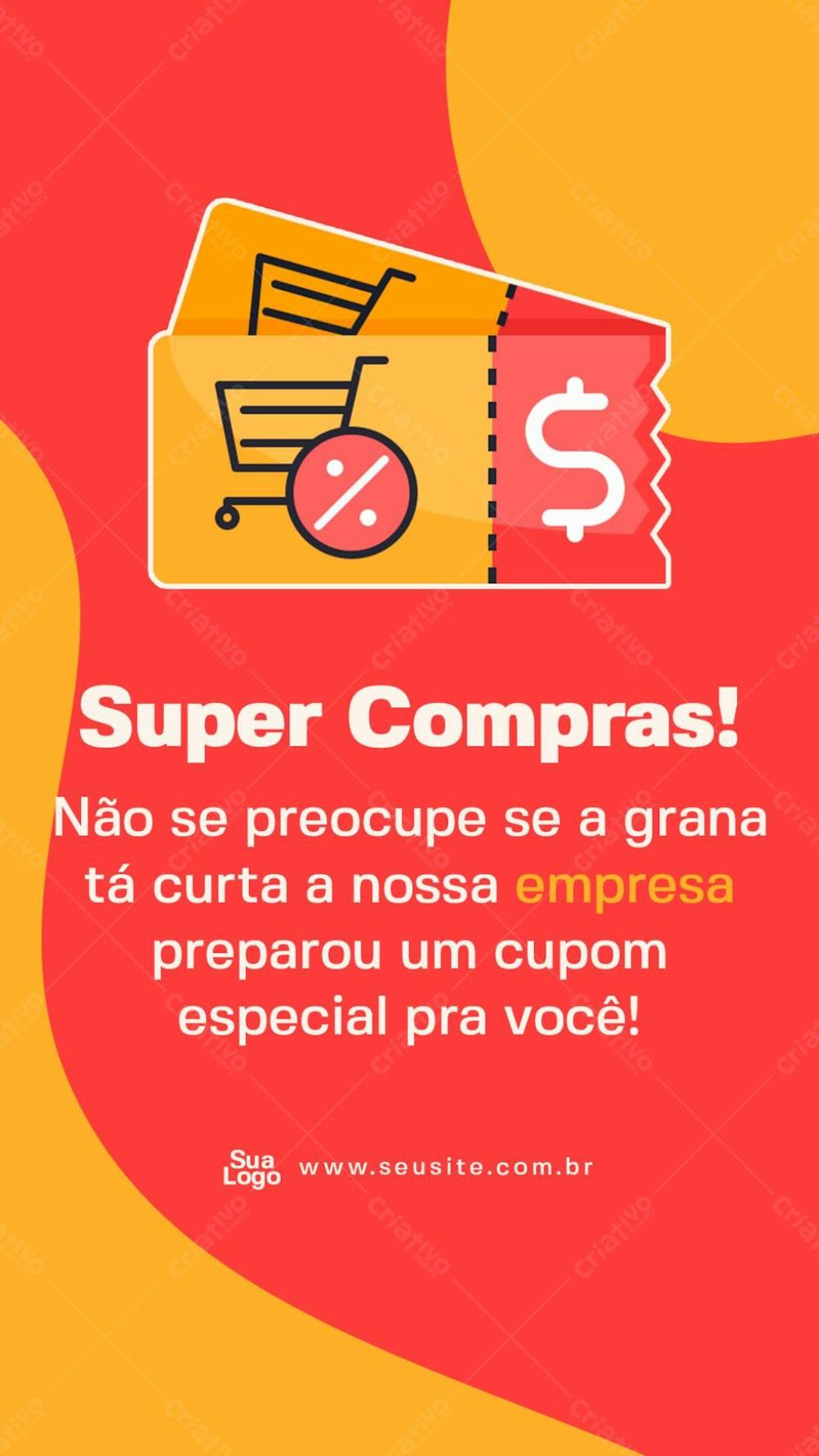 Story Informativo Social Media Cupom Desconto Supermercado Psd Editável