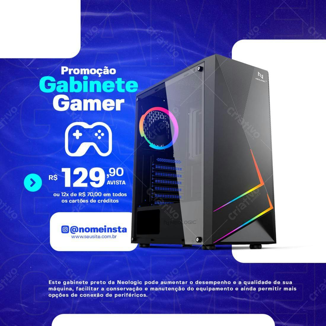 Gabinete Gamer Preto PSD Editável