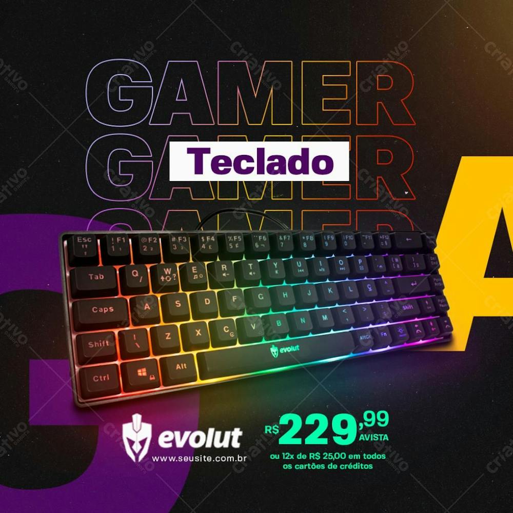 Informática Teclado Gamer Evolut Social Media Psd Editável