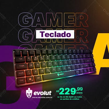 Informática teclado gamer evolut social media psd editável