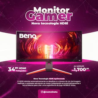 Monitor gamer benq informática social media psd editável