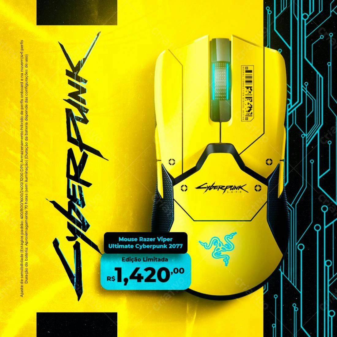 Mockup Mouse Razer Viper Cyberpunk 2077 PSD Editável