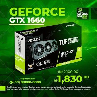 Placa de vídeo geforce gtx 1660 super informática social media psd editável