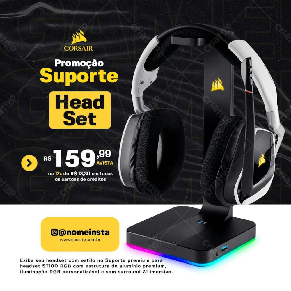 Suporte Para Headset Gamer Corsair Informática Social Media Psd Editável