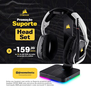 Suporte para headset gamer corsair informática social media psd editável