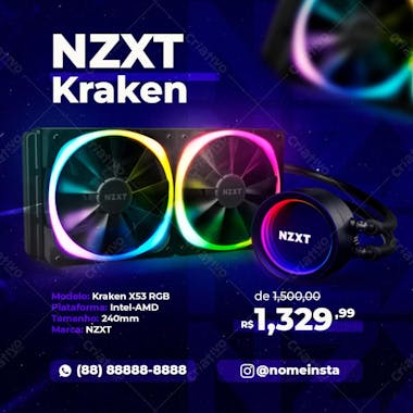 Water cooler nzxt kraken rgb informática social media psd editável