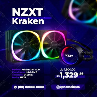 Water Cooler Nzxt Kraken Rgb Informática Social Media Psd Editável