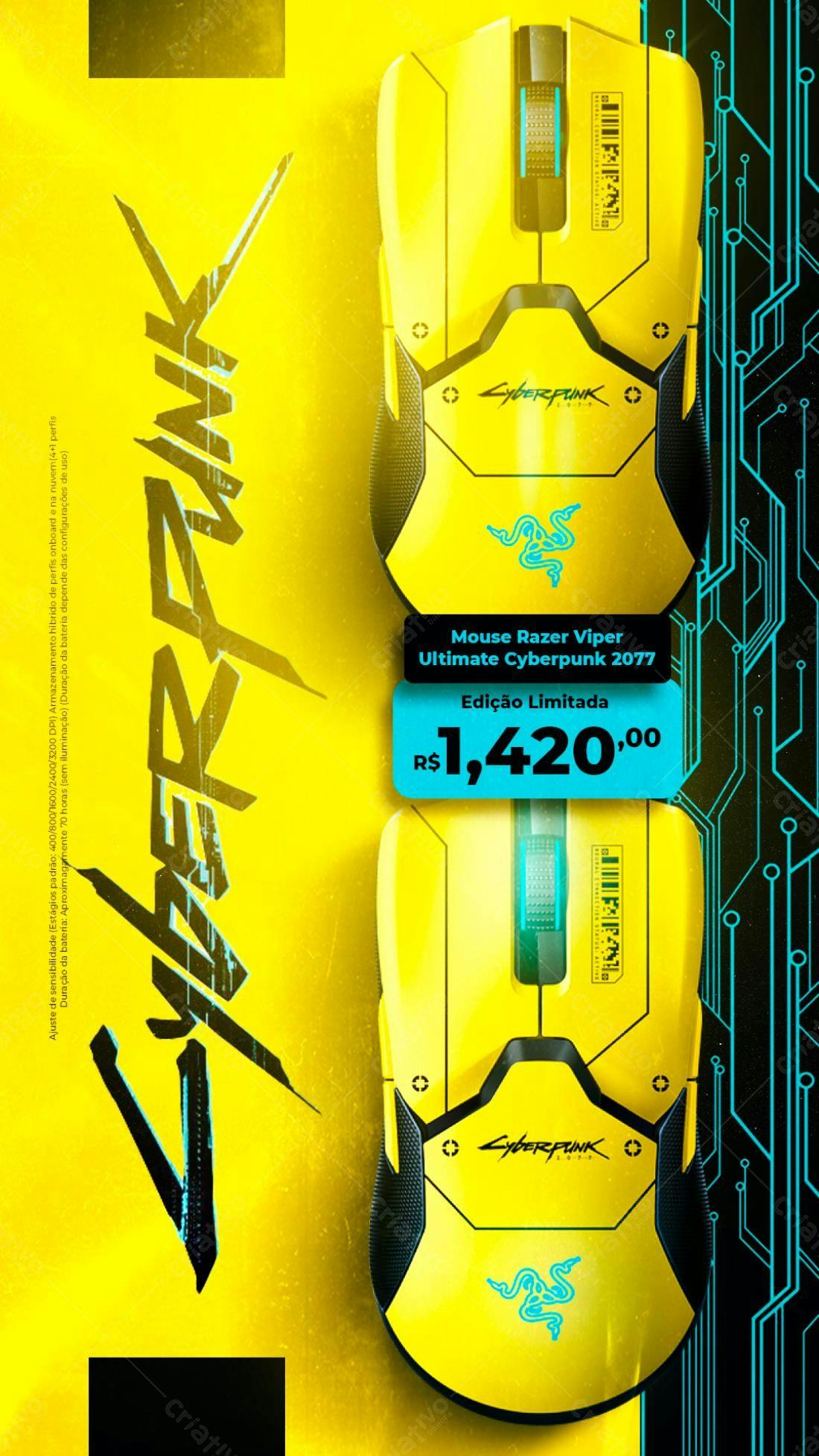 Mockup Mouse Gamer Razer Viper Cyberpunk 2077 PSD Editável