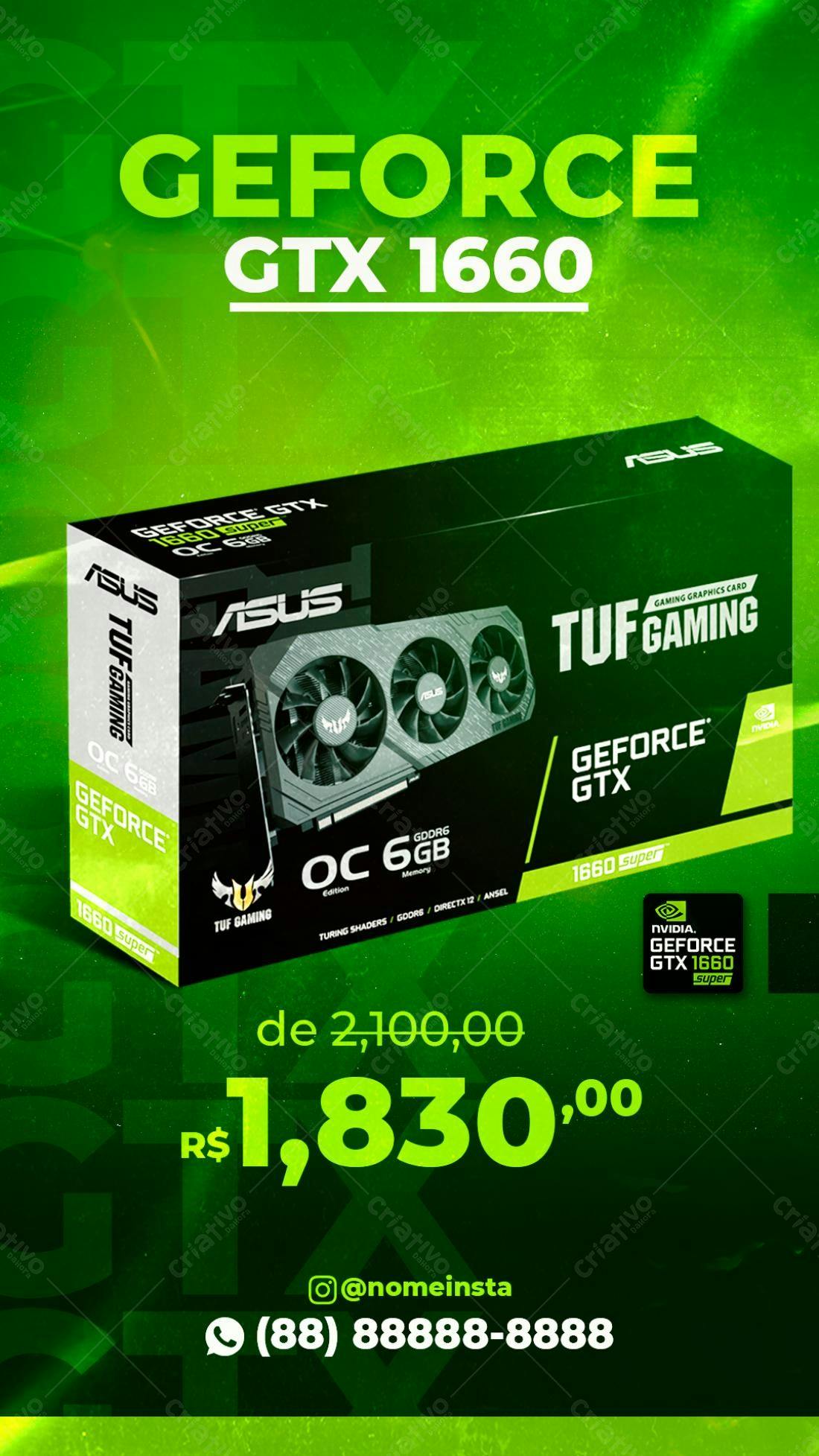 Modelo de Embalagem para Placa de Vídeo GeForce GTX 1660 PSD Editável