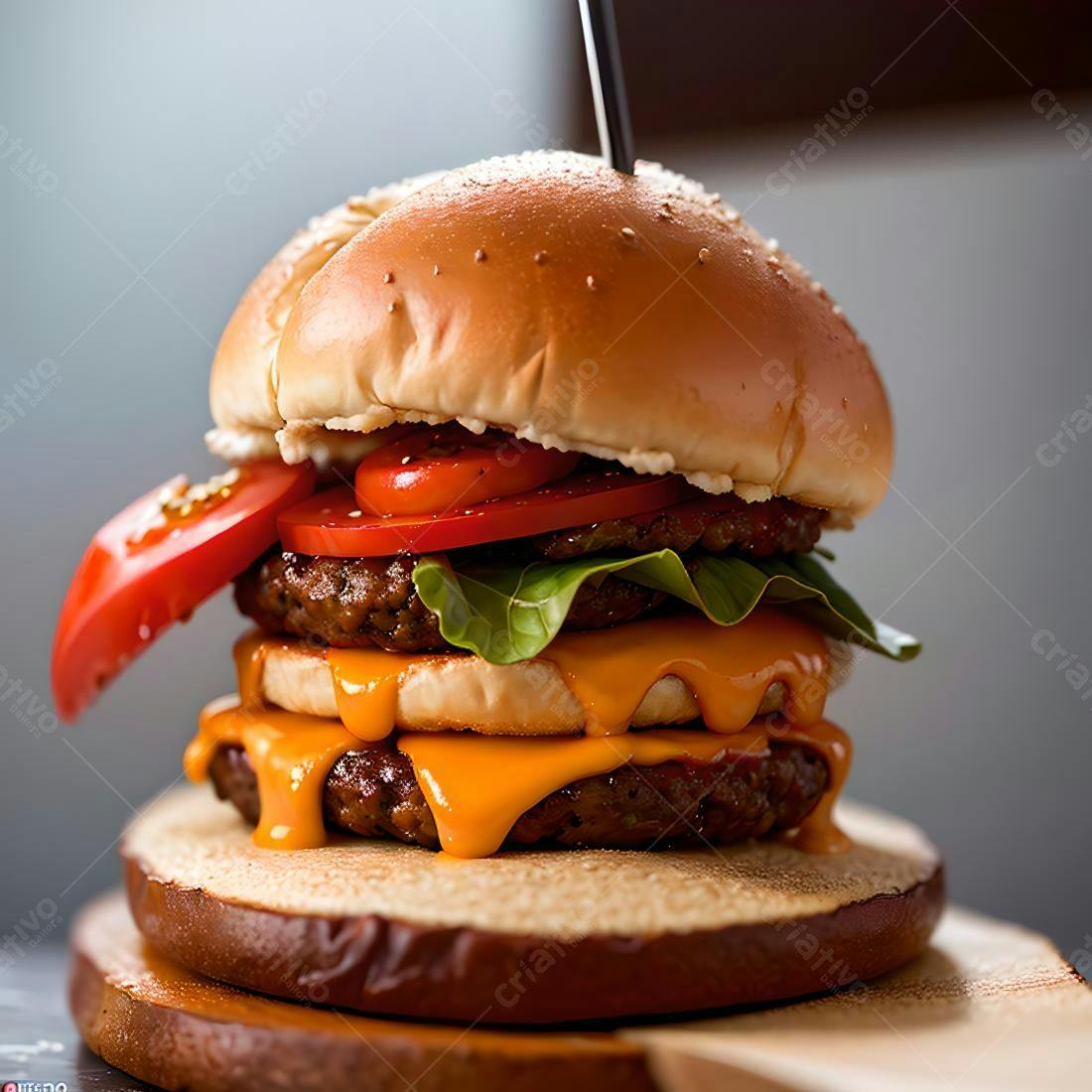 Duplo hambúrguer com queijo derretido e tomate