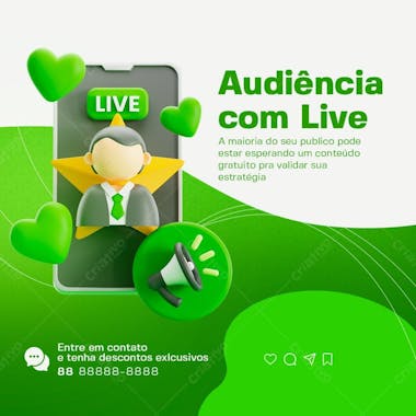 Audiência com live social media marketing digital psd editável