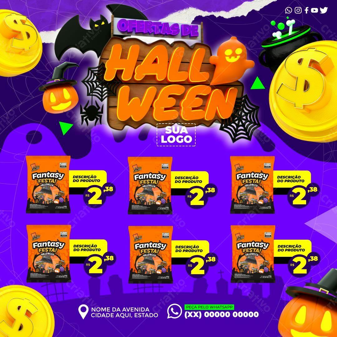 Flyer Halloween Ofertas de Doces PSD Editável