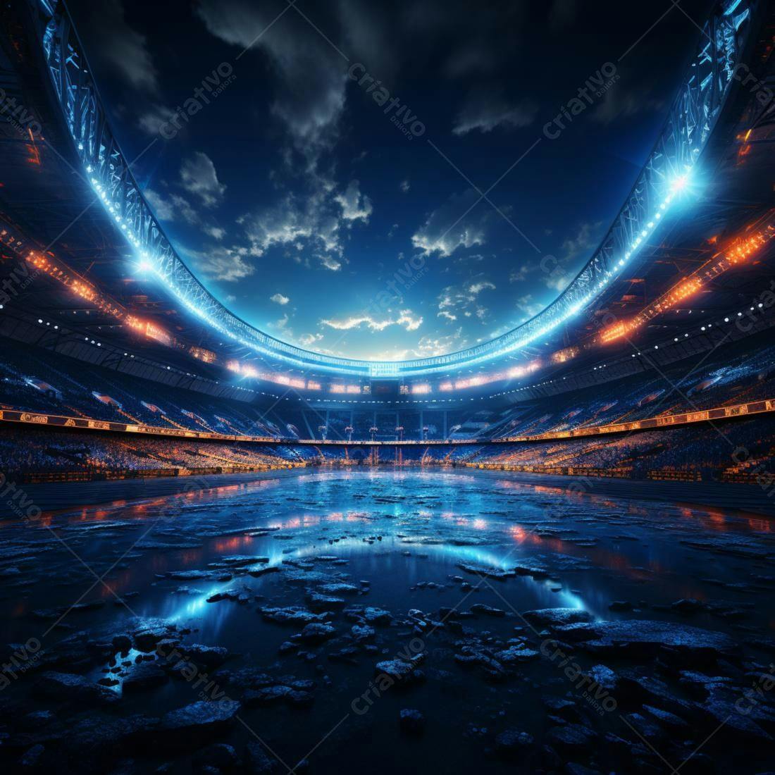 Estádio de gelo noturno iluminado