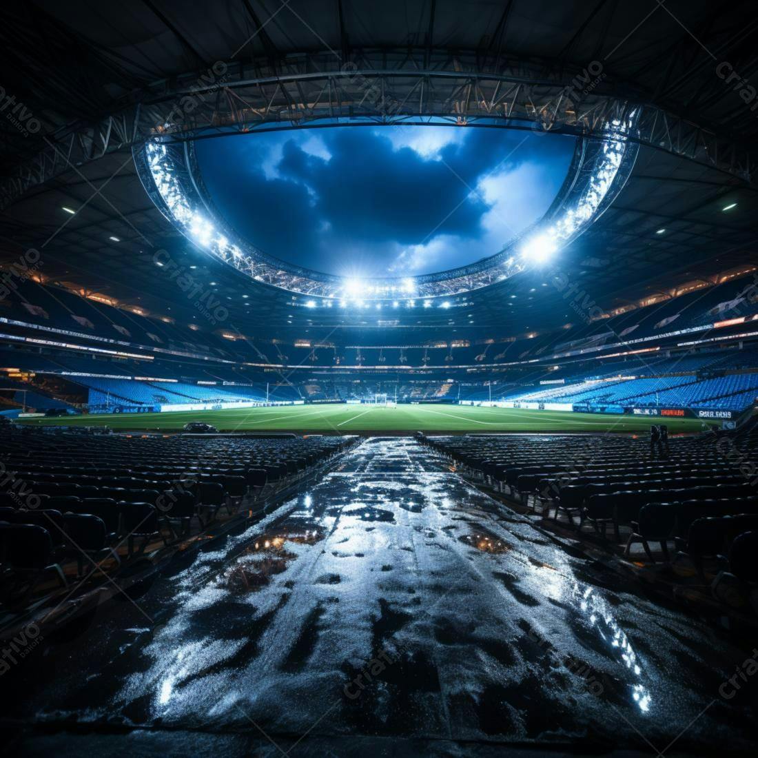 Estádio vazio sob céu noturno