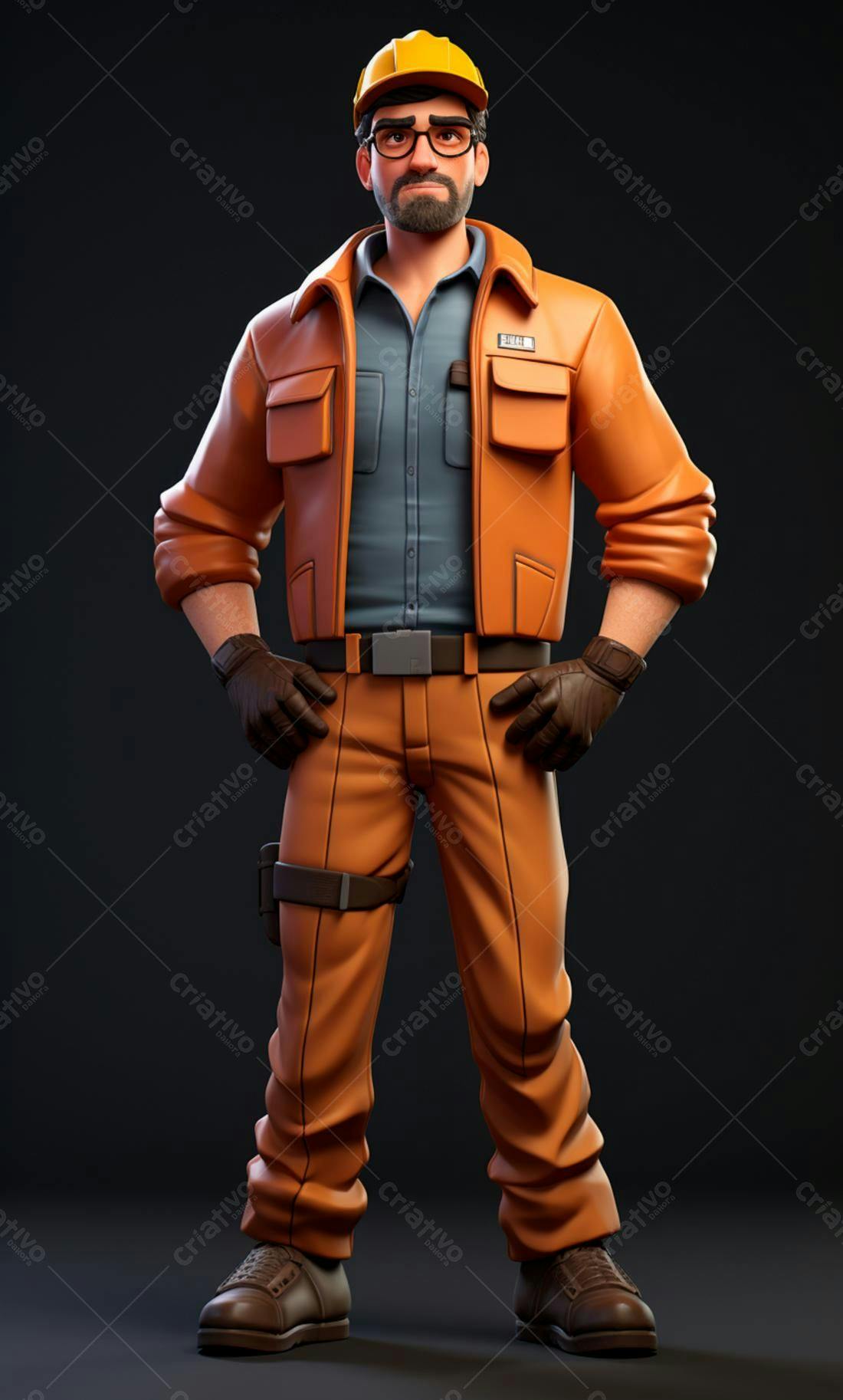 Engenheiro 3D uniforme laranja