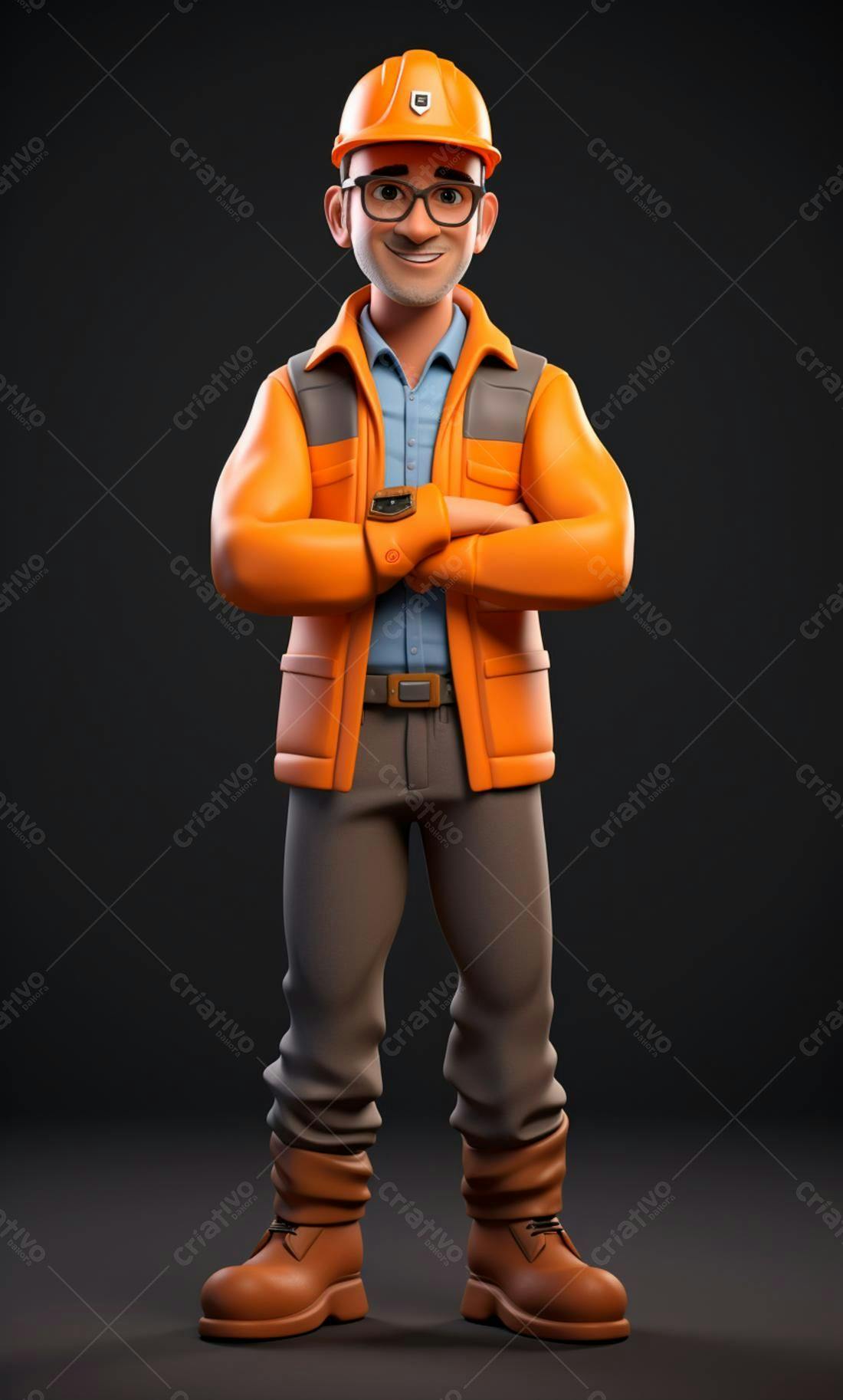 Engenheiro de desenho animado vestindo uniforme laranja