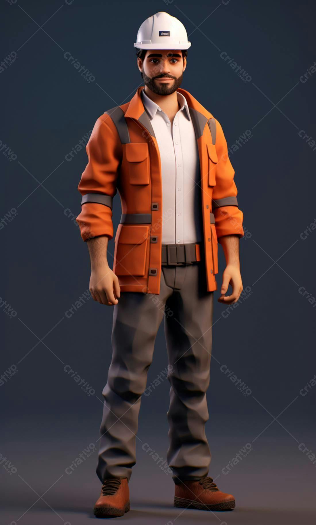 Engenheiro 3D uniforme laranja
