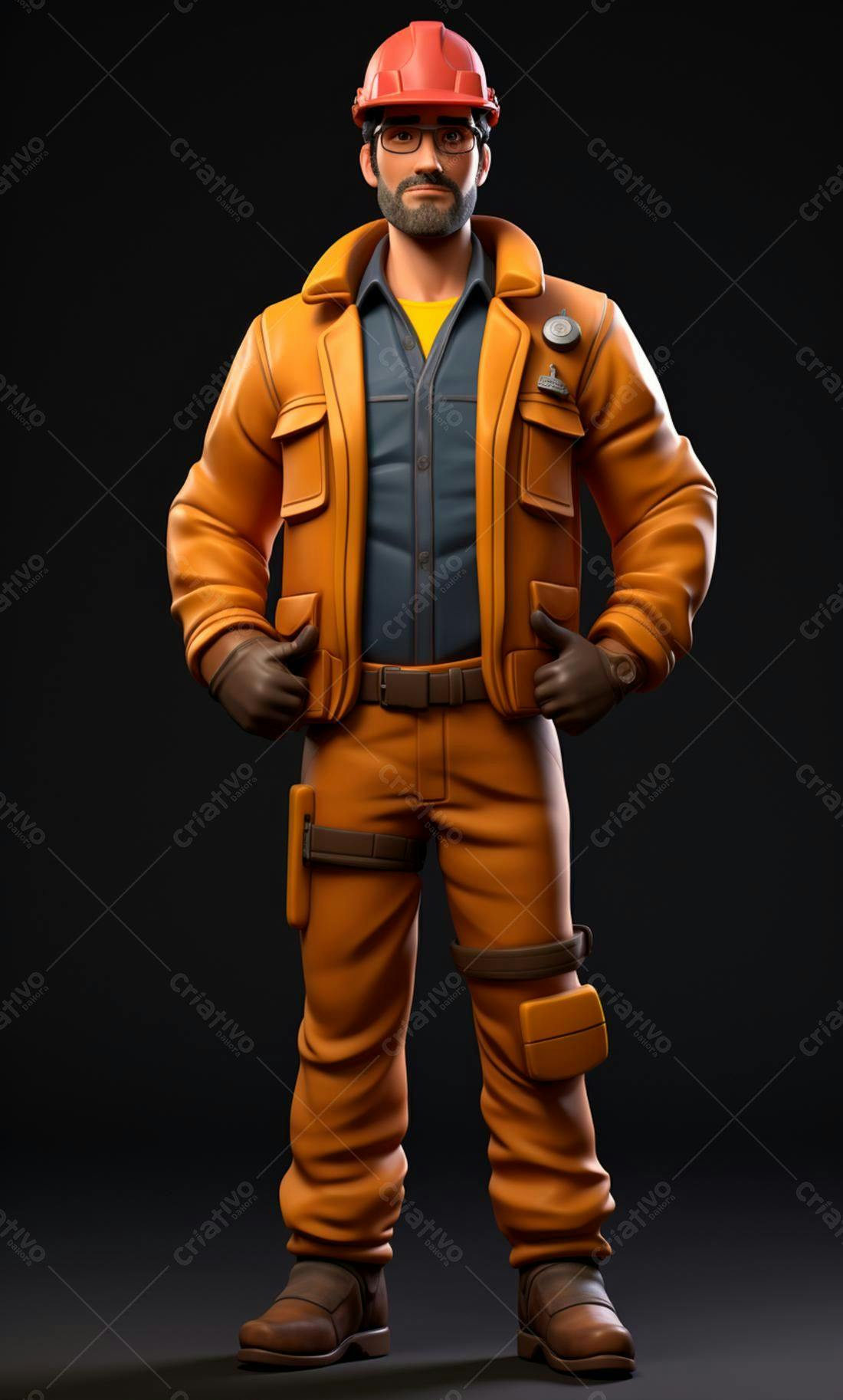 Engenheiro 3D uniforme laranja fundo escuro