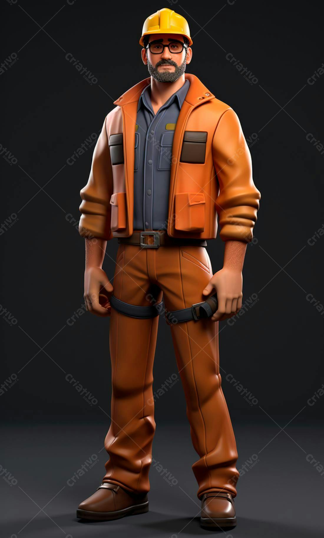 Engenheiro 3D uniforme laranja fundo escuro