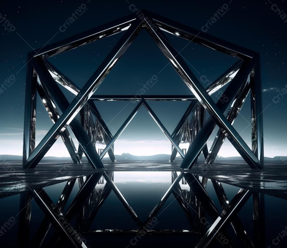 Estrutura metálica refletindo céu noturno