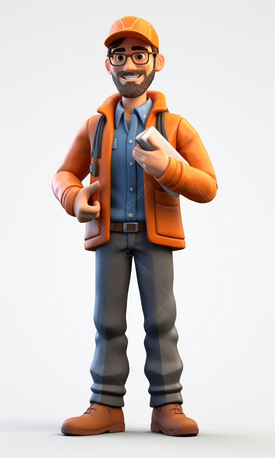 Entregador sorridente com uniforme laranja