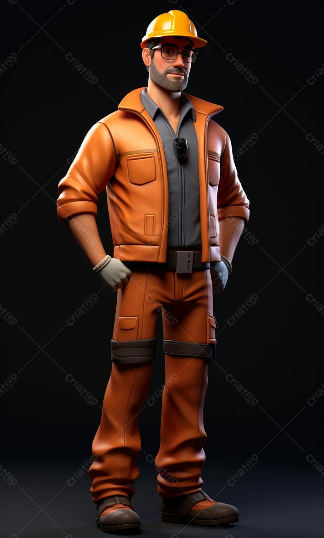 Engenheiro 3D uniforme laranja