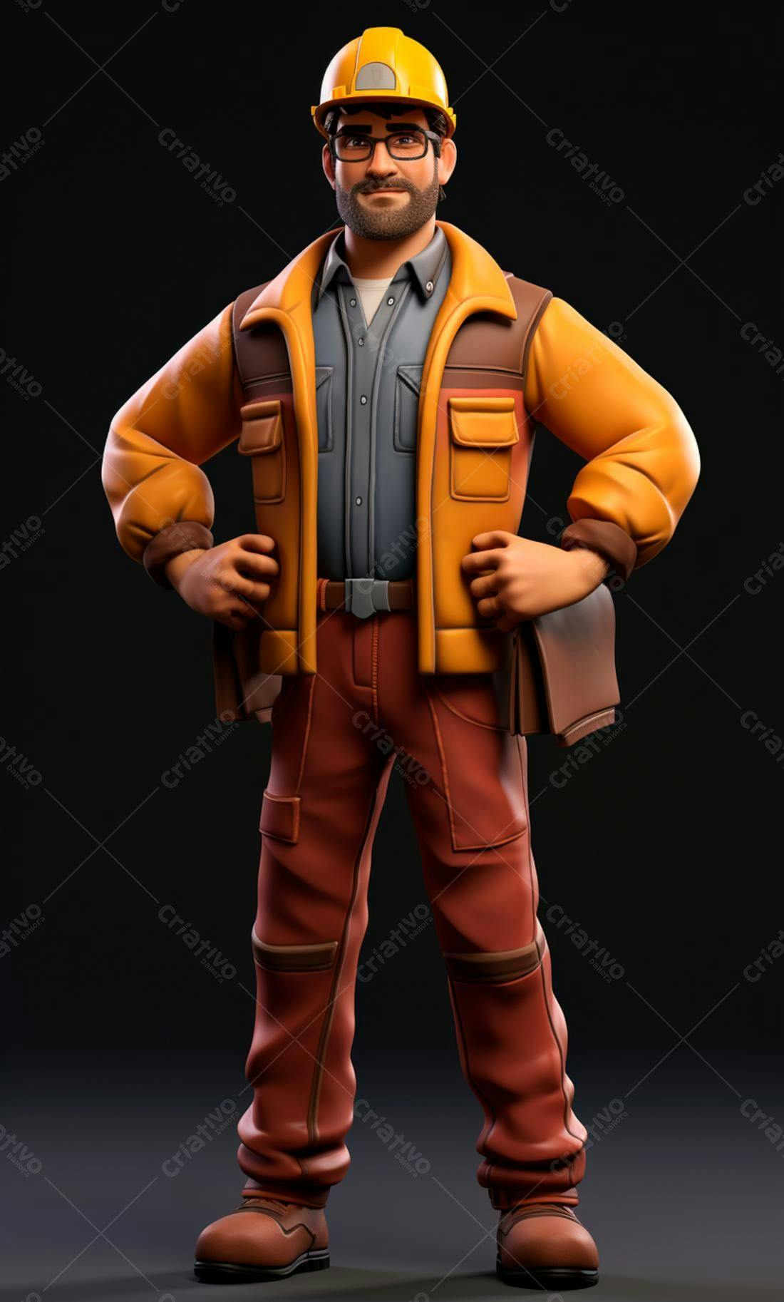 Engenheiro 3D uniforme laranja e marrom