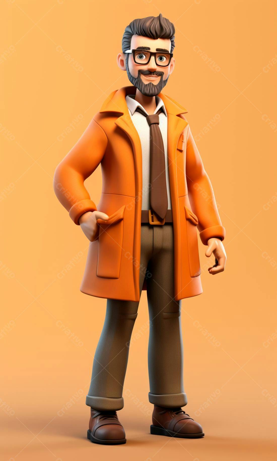 Homem de terno laranja em fundo alaranjado