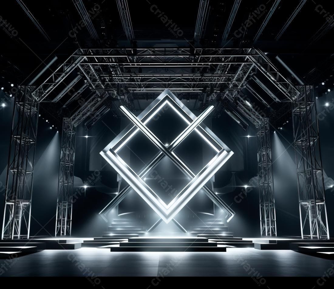 Palco com estrutura metálica e iluminação cênica